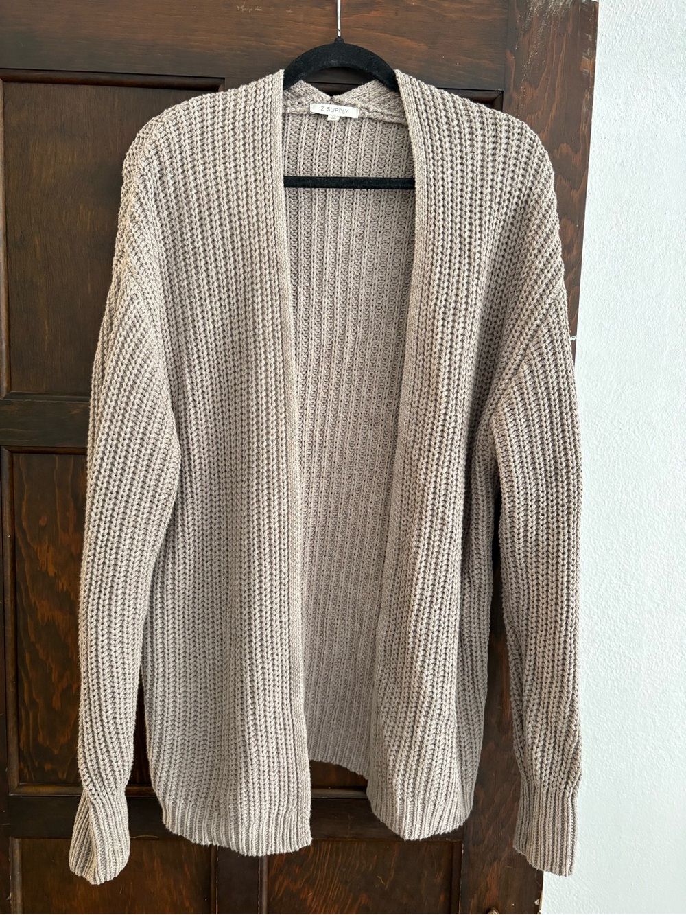 Z Supply Taupe Open-Front Ribbed Cardigan Sweater